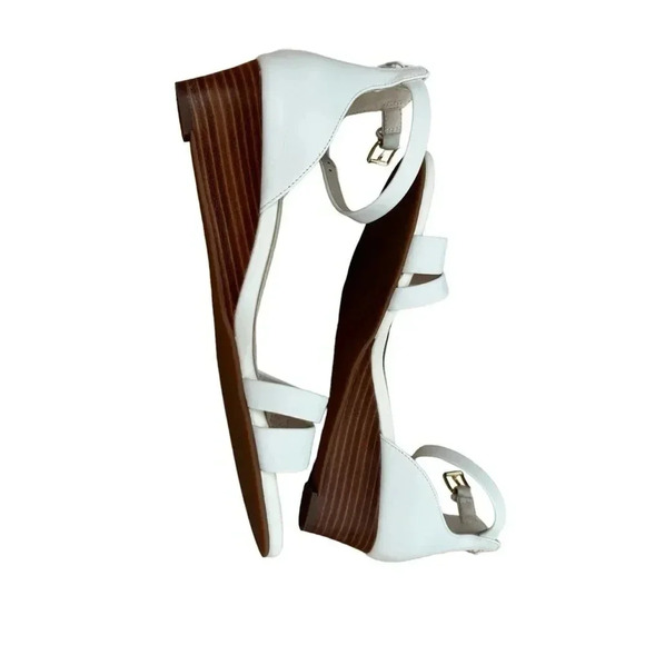 Cole Haan White Abriella Wedge Heel Sandals Ankle Strap Back Zip Open Toe 8 NEW - Picture 3 of 11